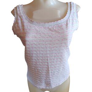 Vintage Women's Medium Cropped Tank Top Sleeveless Textured White Pink Distress
